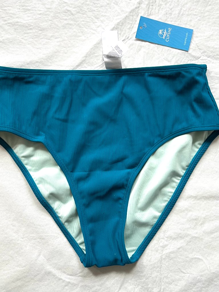 Cupshe Bikini Bottom Blue Ribbed Womens Small Swimsuit Swimwear Swim Bottoms